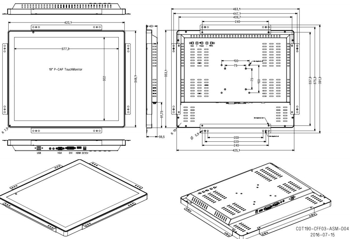 Open Frame PCAP Touch Monitor Full HD Screen Pure Plane Touch Panel