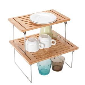 China Natural Bamboo Free Standing Shelf Stackable Kitchen Cabinet Organizer wholesale