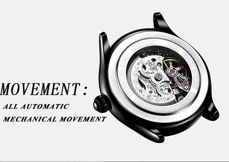 KINYUED oem waterproof custom logo leather fashion tourbillon skeleton wrist watch luxury automatic watches mens watch