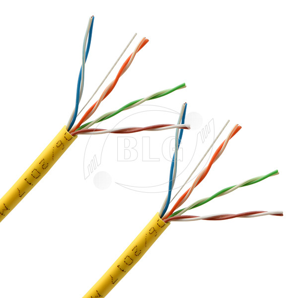 Yellow Color Cat5e Lan Cable PVC Sheath 100MHZ Spectral Bandwidth 0.4mm / 0.45mm