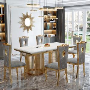 China Premium Stainless Steel Marble Dining Table For Upscale Dining wholesale
