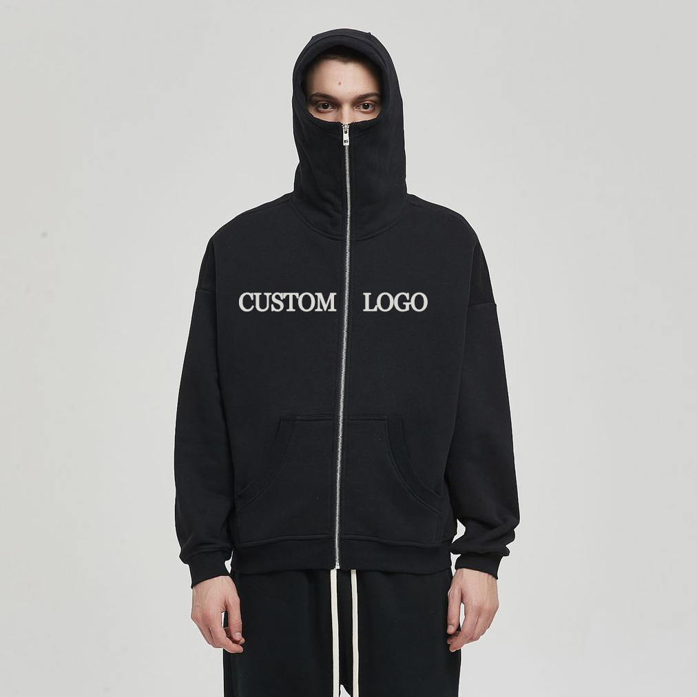 Hooded Collar Winter Warm Cotton Terry Embroidery Masked Ninja Hoodie for Cold Days