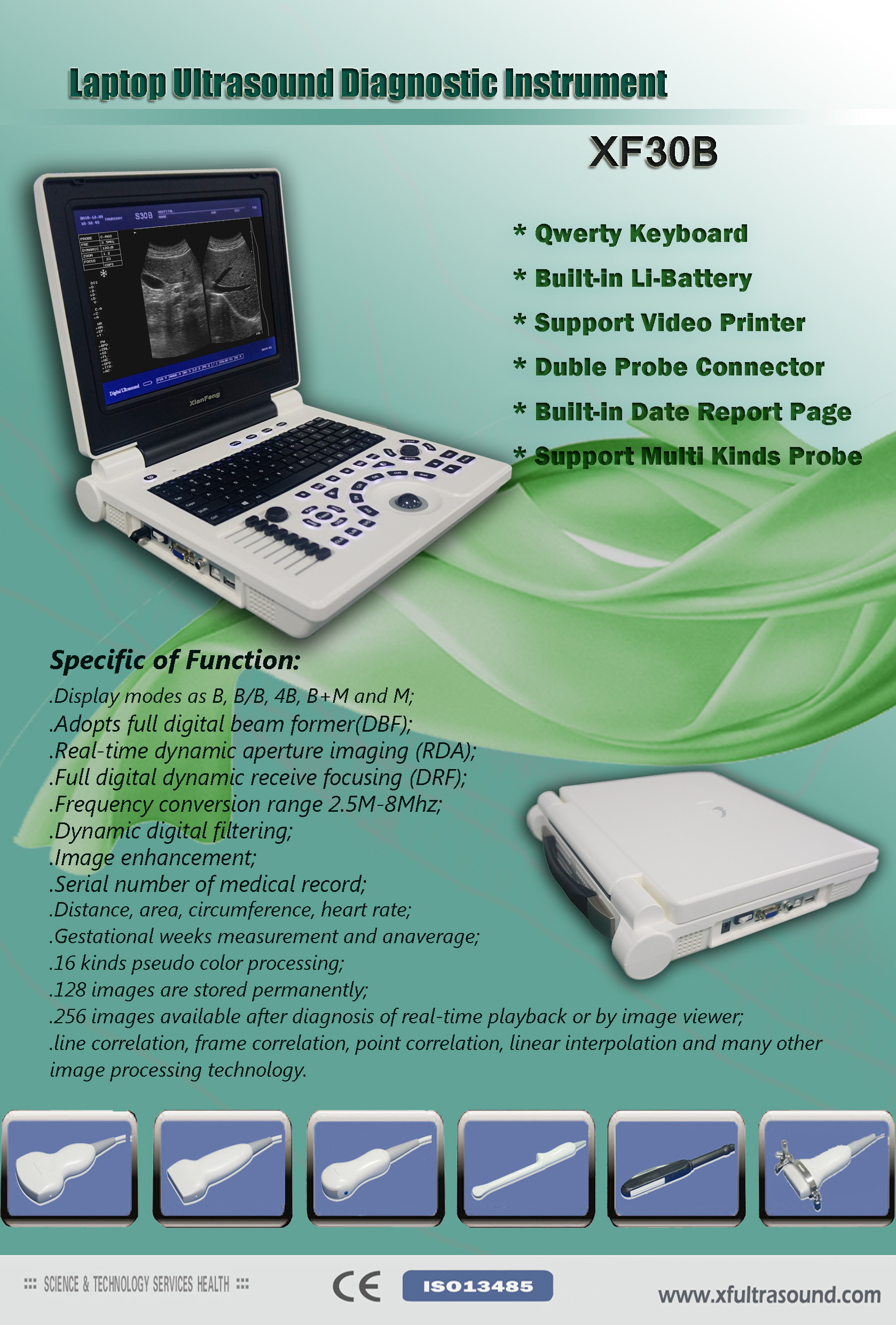 12 Inch BB USG Laptop Ultrasound Machines Scanner mobile Li Battery
