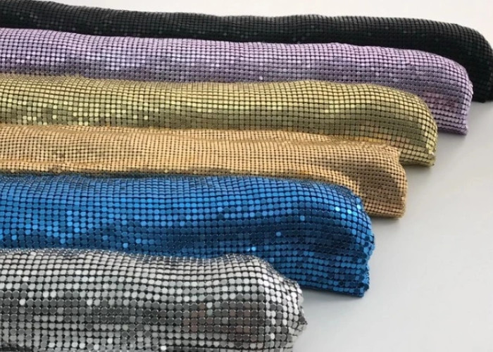 45*150cm Aluminum Chainmail Pattern Fabric Gold Sequin Fabric For Dresses