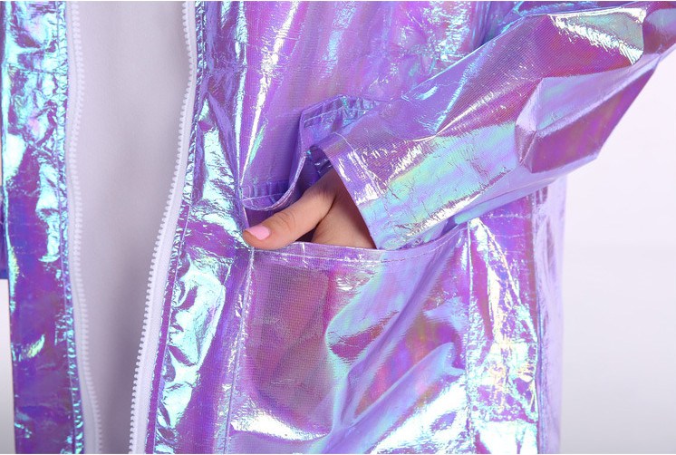 Wholesales fashion design metallic women holographic rain coat