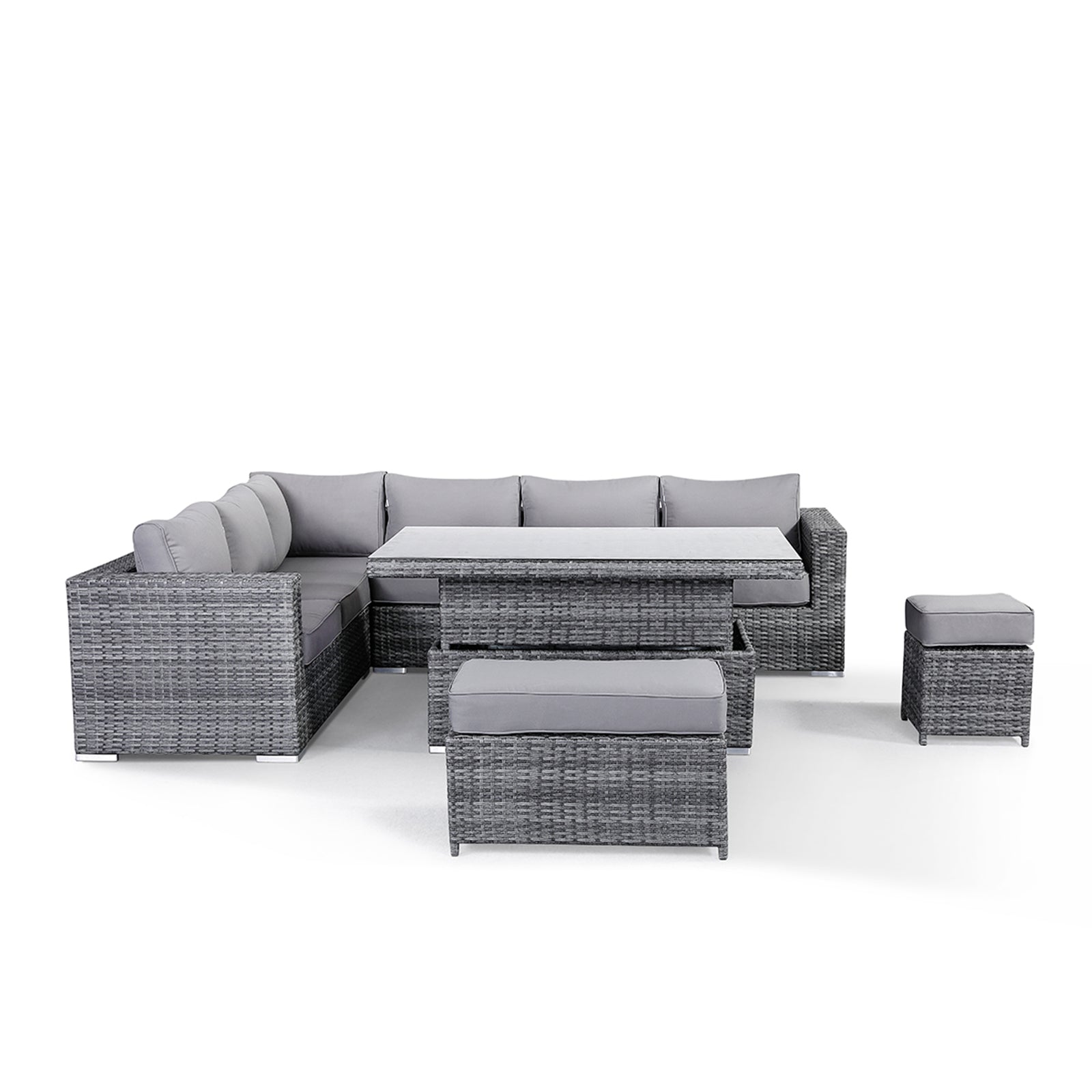 Modern Rattan Garden Set with Sectional Dining Sofa and Rising Table Outdoor Furniture