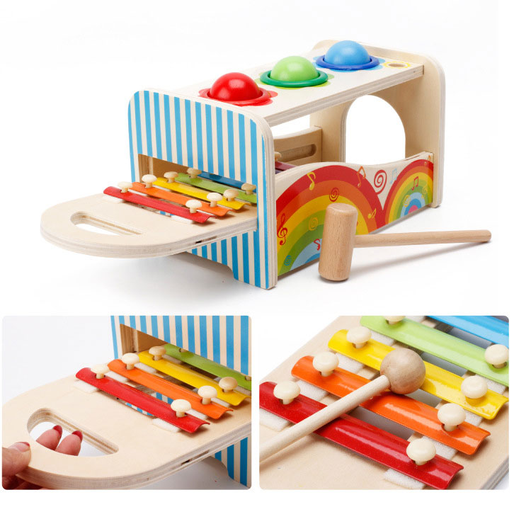 Unisex Developmental Montessori Toy Hammering Pounding Xylophone for Baby Toddler Kids