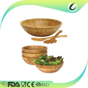 China Round bamboo wooden salad bowl with spoon wholesale