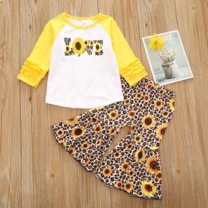 China 90cm 35in Children'S Outfit Sets Polyester Long Sleeve Shirts Leopard Print Suit wholesale