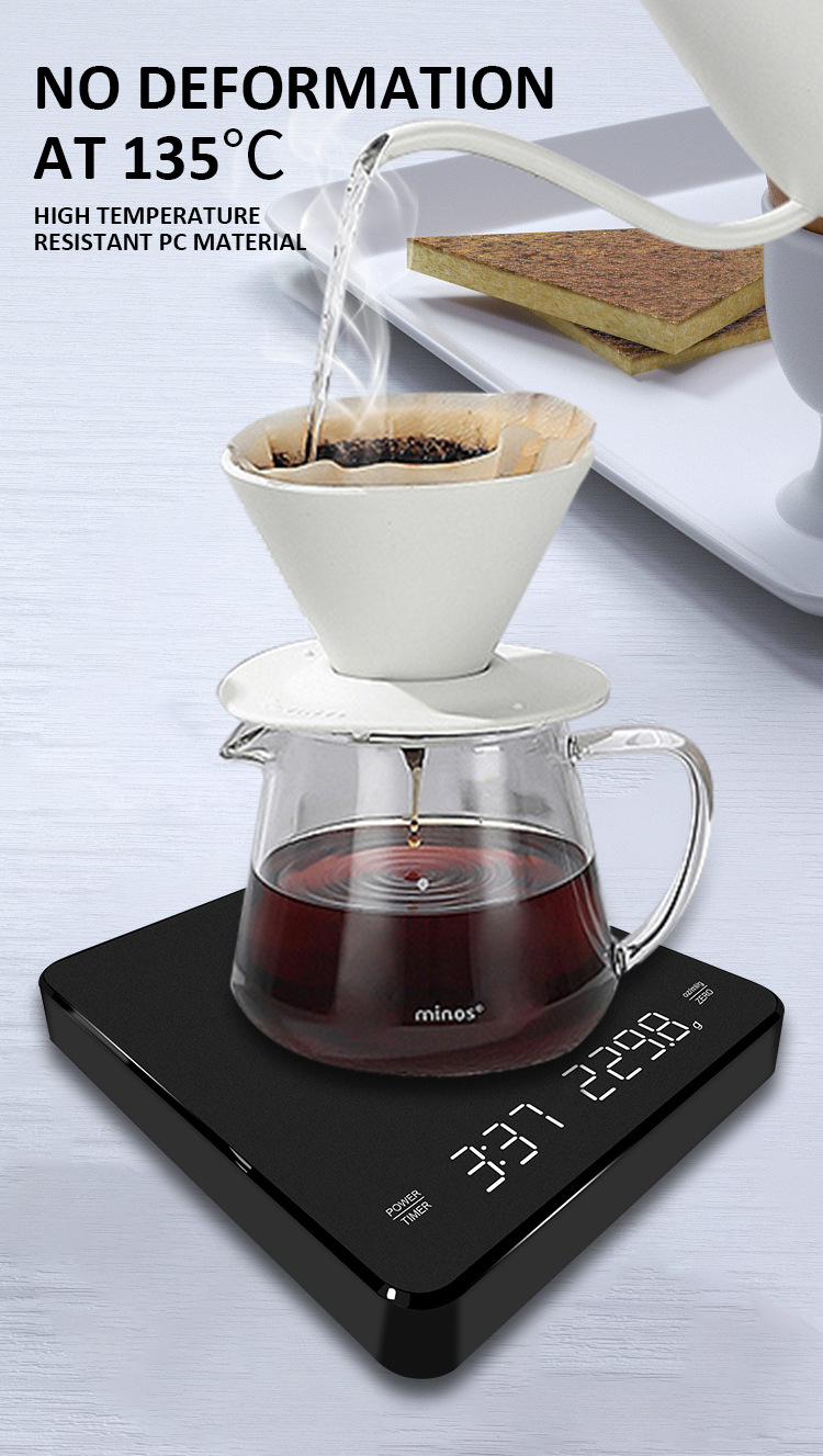 LED Display Kitchen Scale with Touch Screen Timer Function and Customized OEM Product weight 298g Digital Coffee Scale