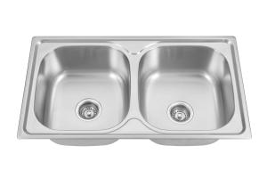 China Chromium Polished Kitchen Stainless Steel Dual Bowl Sink 85*48cm wholesale