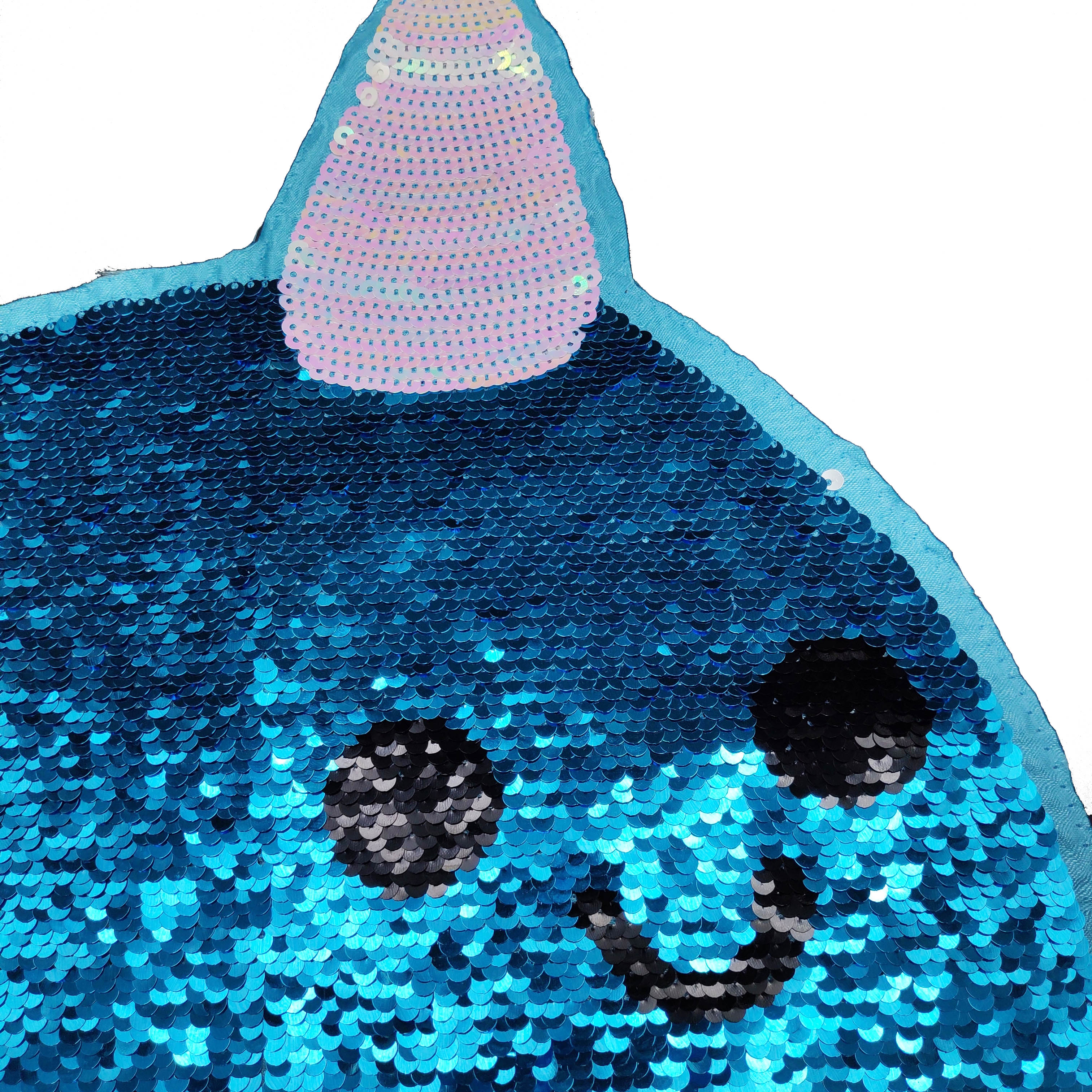 Reversible Cute Large Sequin Patches , Blue Unicorn Whale Iron On Patch