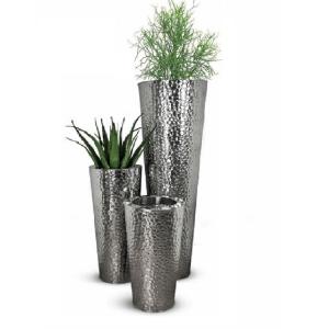 China Indoor round hammered matte stainless steel flower pot vase home decoration wholesale