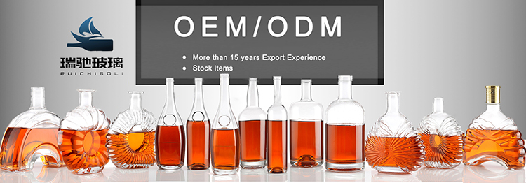 Customized Hot Stamping 200ml 375ml 500ml 750ml Round Glass Liquor Bottle