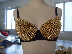 China Dance Club Wear Gold Spike Studded Bra / Polyester Sexy Sequin Bra Top wholesale