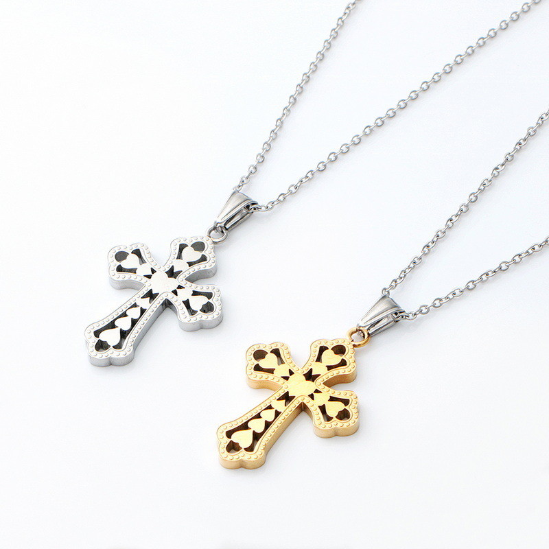 Retro Peach Heart Cross Pendant、 Cross Accessories New Stainless Steel Necklace Women's Fashion Titanium Steel Necklace