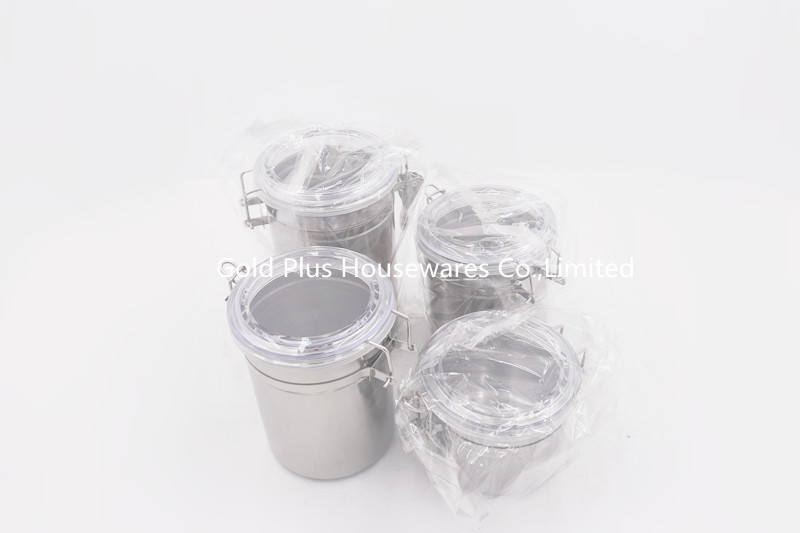 4pcs 304SS Round Tea Tin Can Food Storage Canister With Plastic Lid