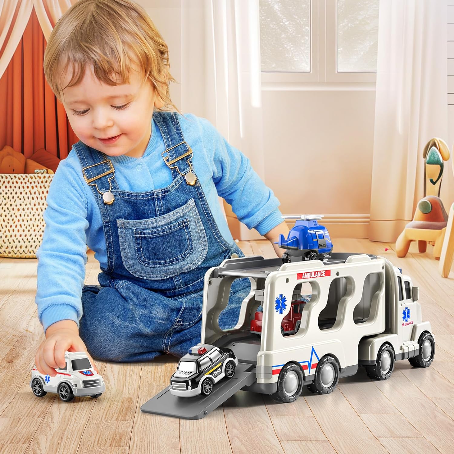 Friction Toy Style Emergency Rescue Vehicle Toddler Truck Toys Birthday Gifts for Girls Age 3-9