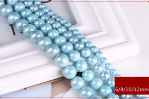 China Wholesale High Quality 6mm-12mm Blue Round Shap Shell Pearl Strand 16 inches wholesale