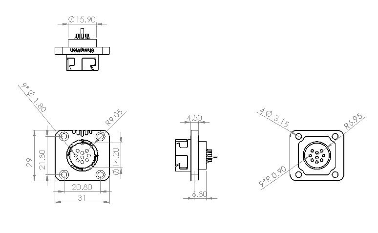 Industrial 9 Pin Waterproof Connector Male Socket IP67 Connector