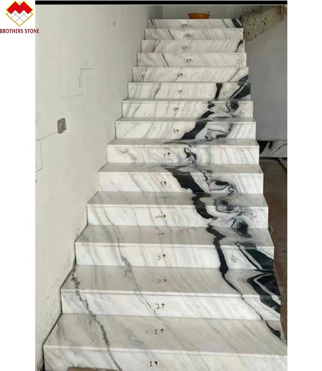 Villa Staircase Design Dolomite Marble Stair Tiles in Panda White with Polished Surface
