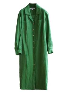 China Green Tencel Linen Fabric Woven Shirt Dress With Pin Tucks Customized wholesale