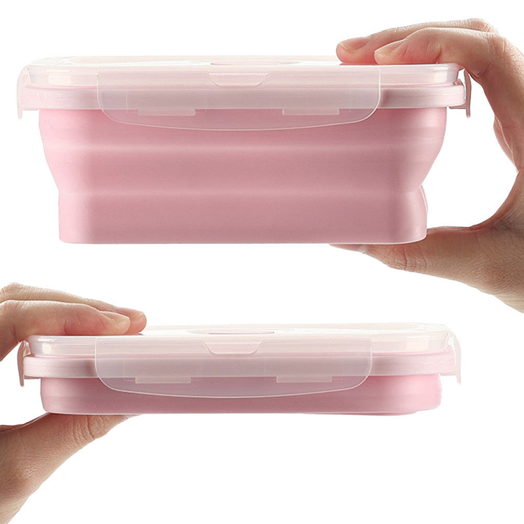 Reusable Fun Healthy Kids Silicon Rubber Collapsible Microwave Folding Lunch Boxes