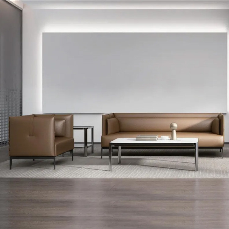 Sponges Filler Office Leather Sofa Set Brown Color Durability For Apartment
