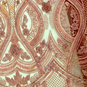 China Embroidery Pink 3D Beaded Fabric Sequin Lace For Women Dress wholesale