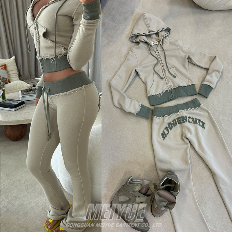 Crop Top Zipper Hoodie Womens Tracksuit Set Jogging Suits Silk Screen Printing