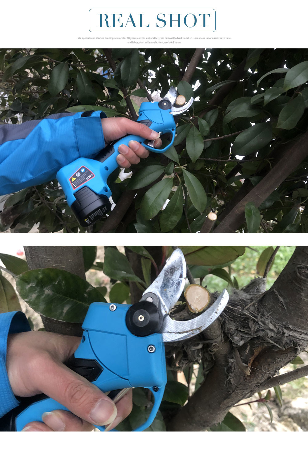 16.8V 2.5CM 건전지 과수원 Pruer 전기 가지 치기는 손가락 보호를 가진 가위를 깎습니다 Electric Pruning Scissors