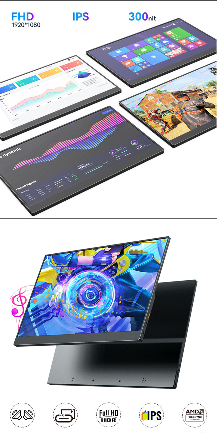 Laptop LCD 15.6inch Portable Monitor Screen IPS Full HD HDMI 250cd/M
