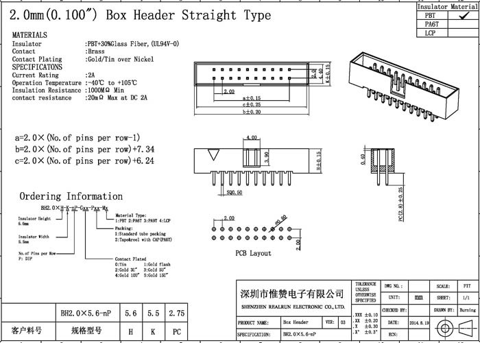 Straight IDC PCB Box Header Connector 180 Degree 2.0mm Pitch 2x12 Pin Socket