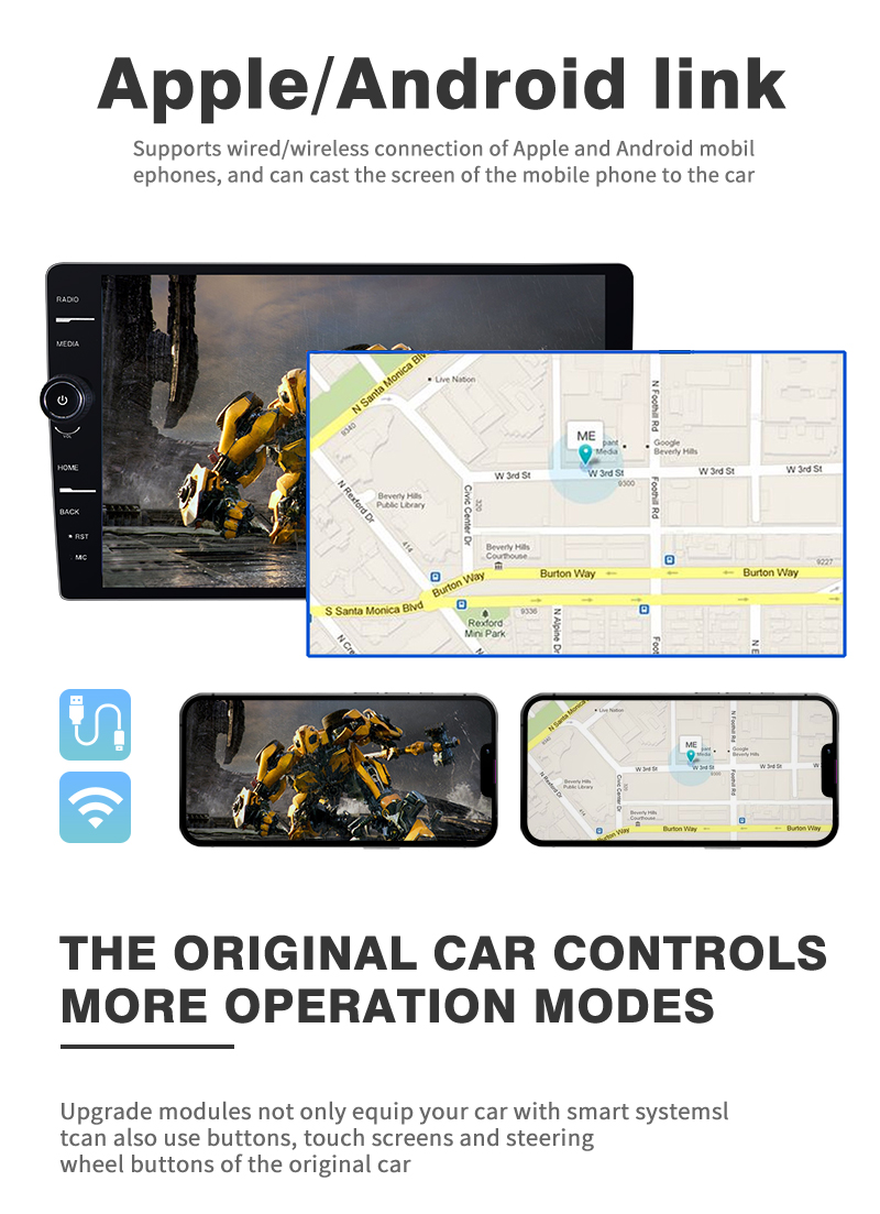1 Din Universal Car Radio with 10.1 Inch Rotatable Android 11 Stereo and DVD Player