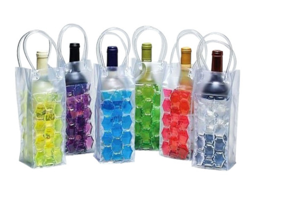 Recyclable Custom Ice Packs , PVC Wine Cooler Bag With Plastic Handle