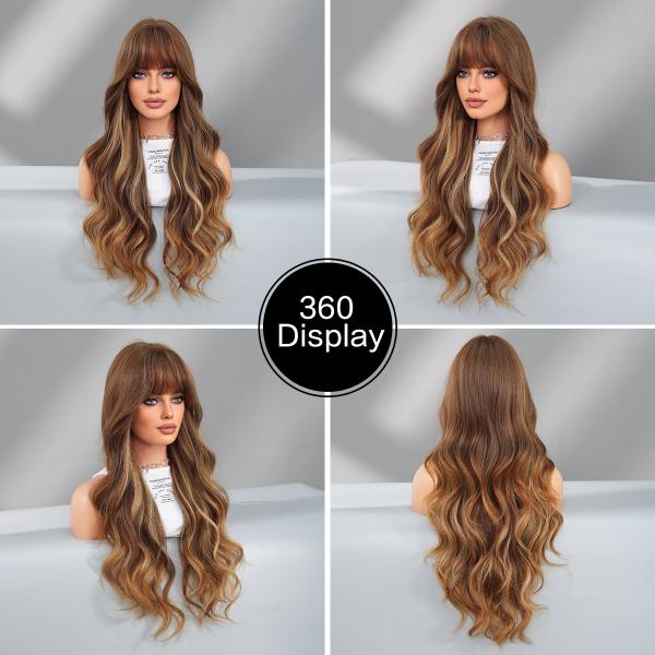 Fashion Long Body Wave Highlighted Hair Brown/Blonde Synthetic Wigs For Women