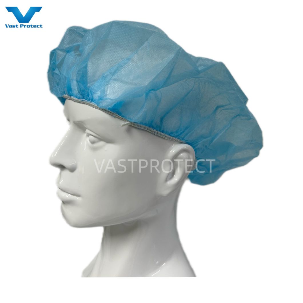 ISO Factory Selling Disposable Blue 18g PP Clip/Mob/Bouffant Cap for Food Processing
