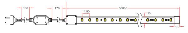 84LED/m 2835 6W / M IP67 AC High Voltage LED Strip Light with Additional PSU