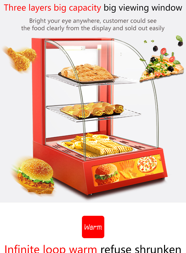 Commercial Mini Electric Food Display Warmer Showcase with Three Layers 380x460x600mm