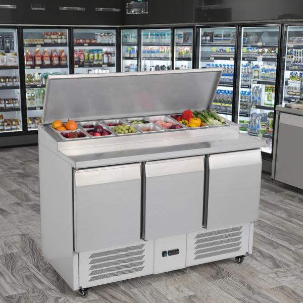 Commercial Pizza Salad Preparation Table Stainless Steel Customizable Sandwich Fruit Salad Workbench with Refrigerator