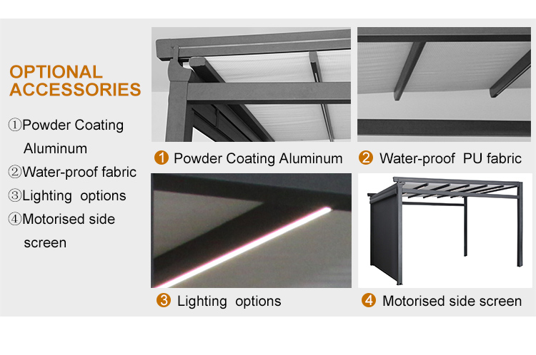 Aluminum PVC Pergola Canopy Roof Pergola Hotels Modern Front Door Waterproof Retractable Awning
