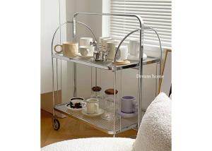China Tempered Glass Stainless Steel Push Cart Transparent Portable Bar Cart On Wheels wholesale