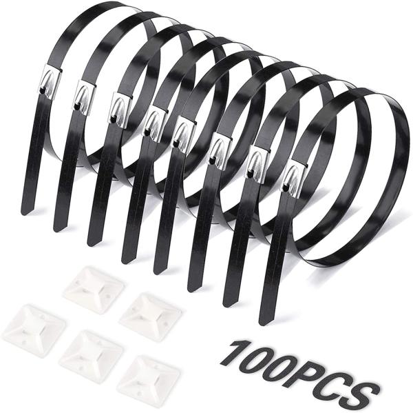 Solar Zip Cable Tie PVC Coated Stainless Steel 5.6mm Width Black Metal Cable