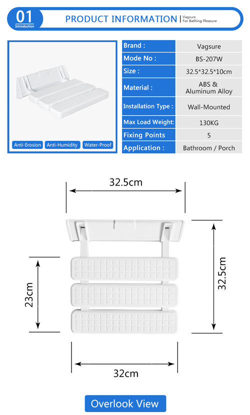 Spa White Wall Mounted Shower Seat 32.5*32.5*10cm Size For Bathroom / Balcony