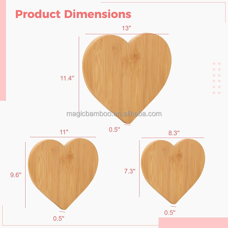 Sustainable Heart Shaped Bamboo Cutting Boards 3 Pcs for Professional Kitchens