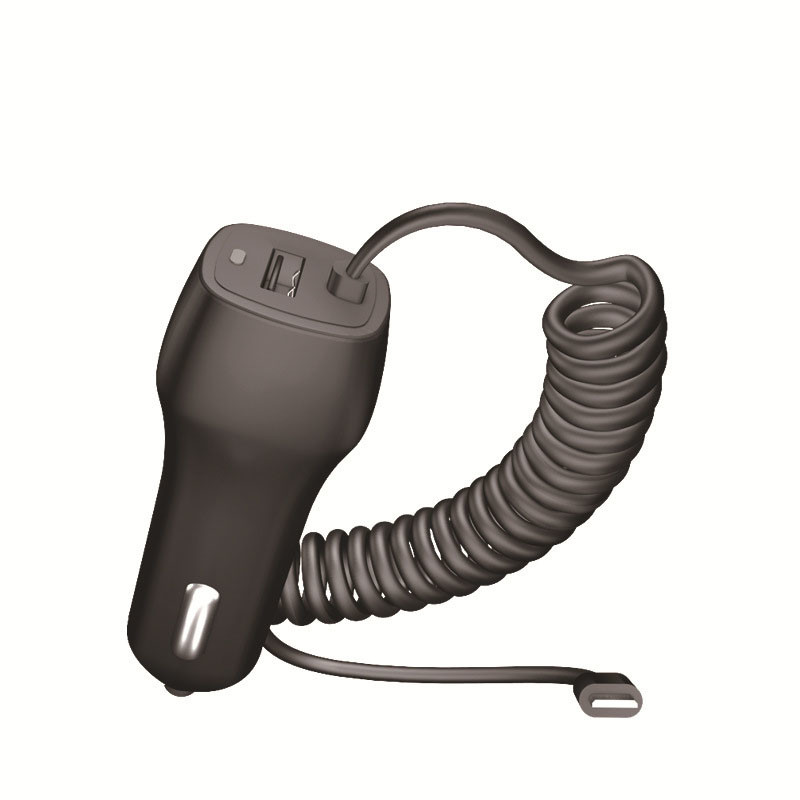 ABS PC Hybrid Car Phone Charger Adapter Elastic Charging Cable With Lighting Port