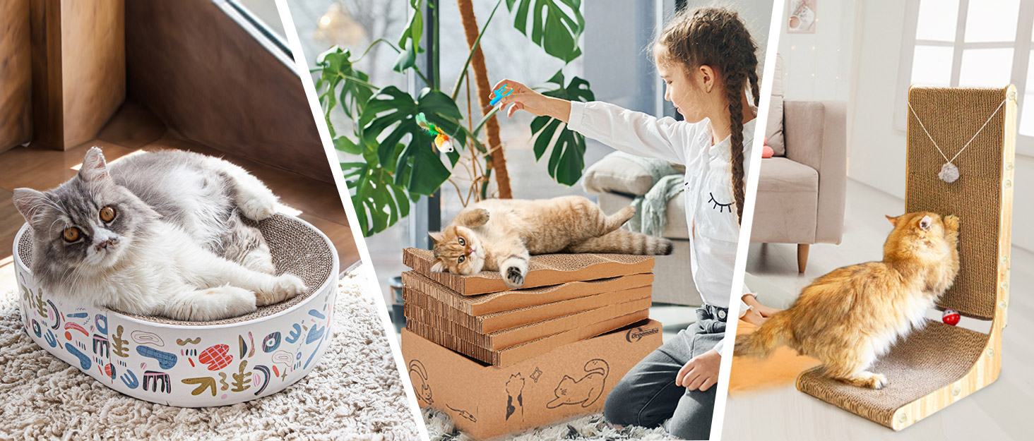 2 in 1 Oval Cat Scratch Pad Bowl Nest for Indoor Corrugated Lounge Cat Beds Protector for Couch & Carpets & Sofas