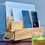 Desk Organizer Gift for men Personalized Wooden Tablet stand Multi Device