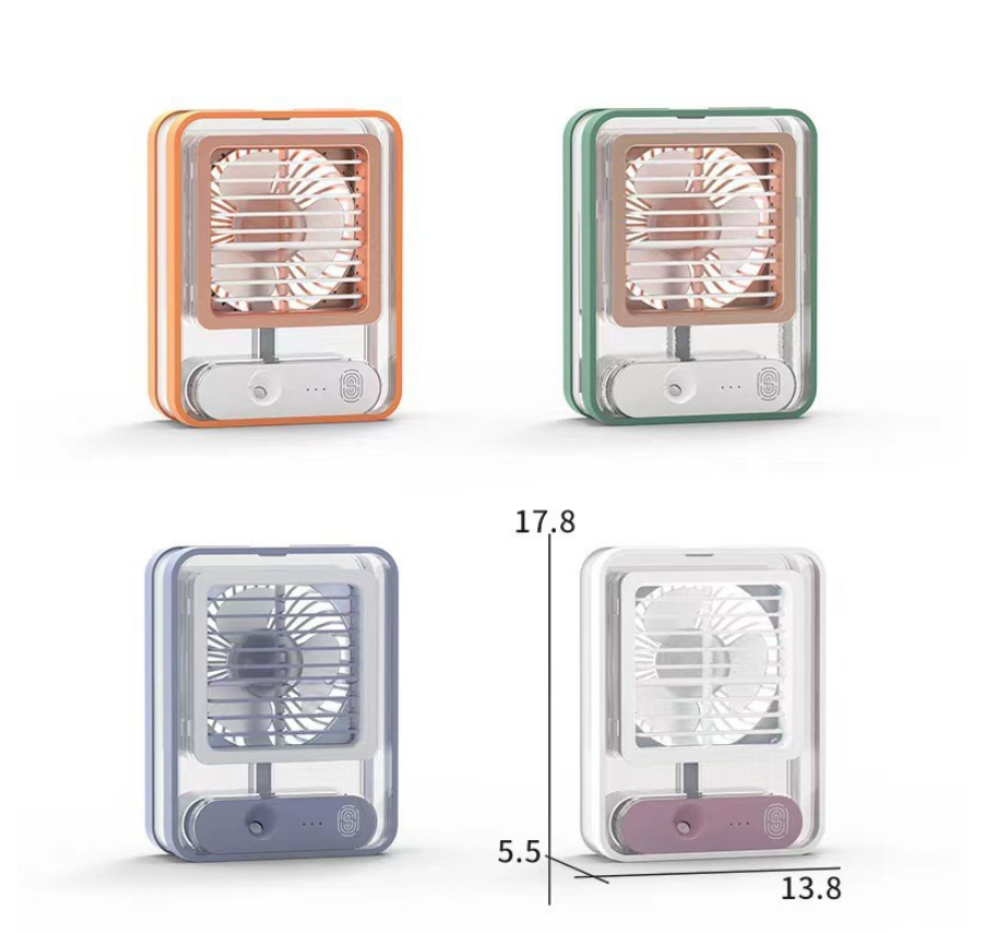 Mini Night Light Fan USB Charging Air Cooling Fan with Spray Function and 420g Weight