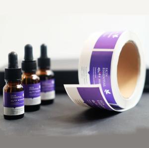 China OEM Purple 35x78mm Glass Vial Labels Silver Foil Paper For Eye Creams wholesale